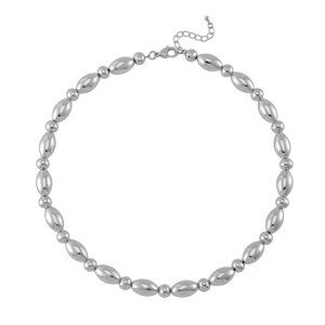 Women's Oval and Round Shape Beaded Necklace in Silvertone